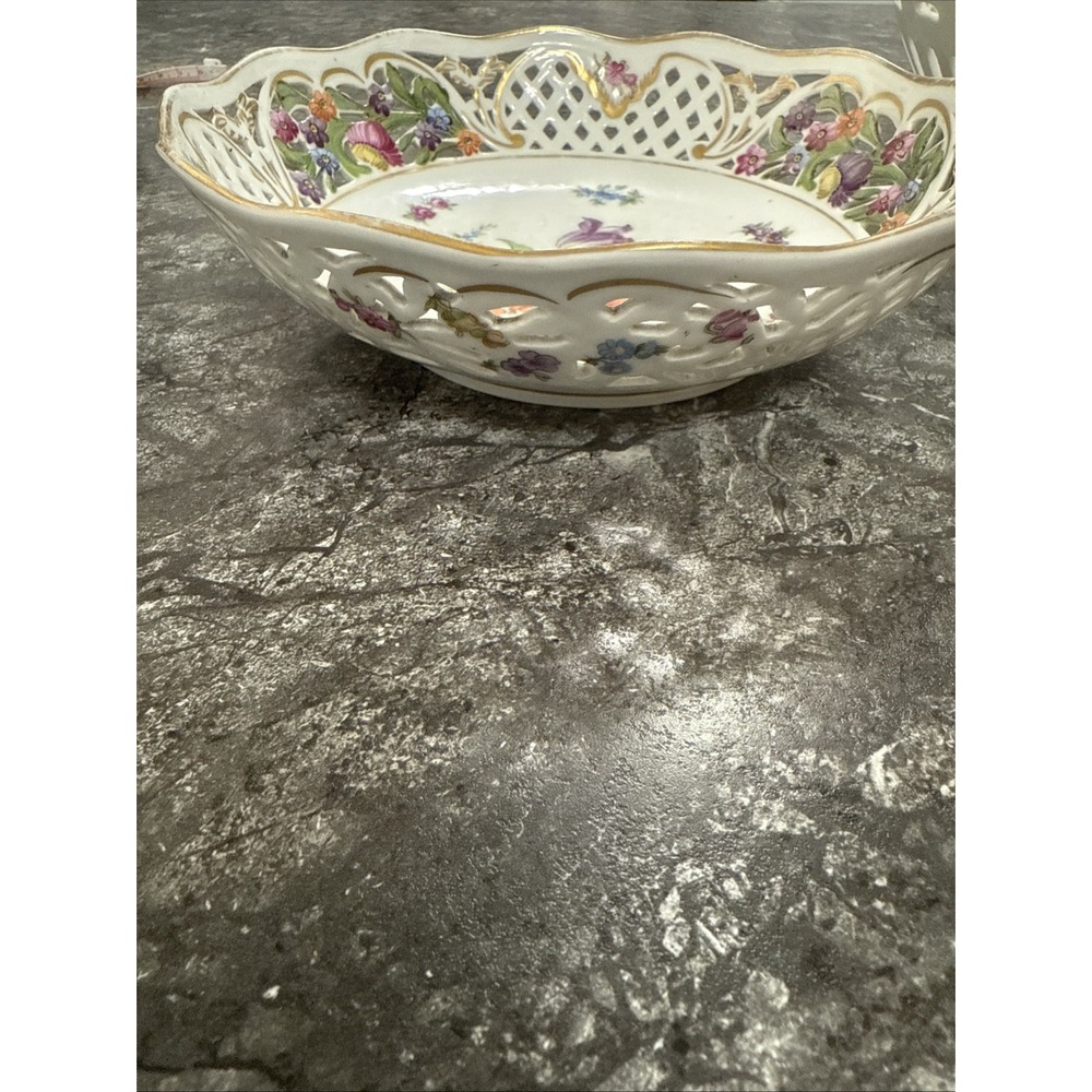 SCHUMANN Bavarian Floral Gold Trim Reticulated Bowl 7 3/4 X 2 1/2 - Picture 6 of 7